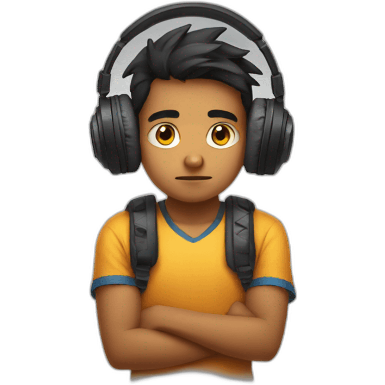 Sad Indian teen gamer with gaming headphones emoji