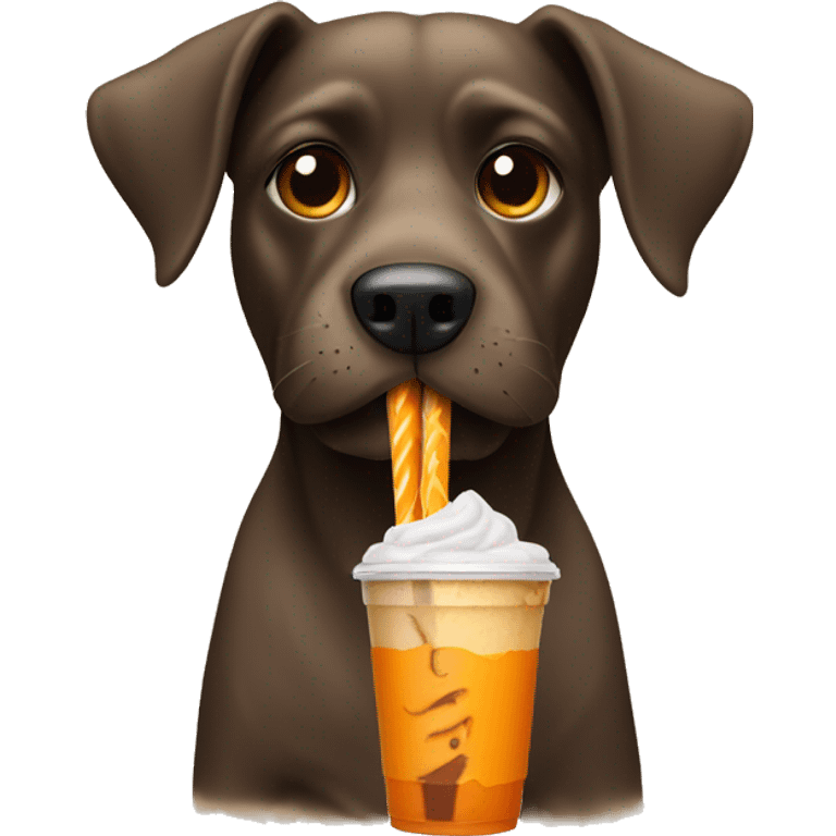 dog drinking iced coffee with orange straw emoji