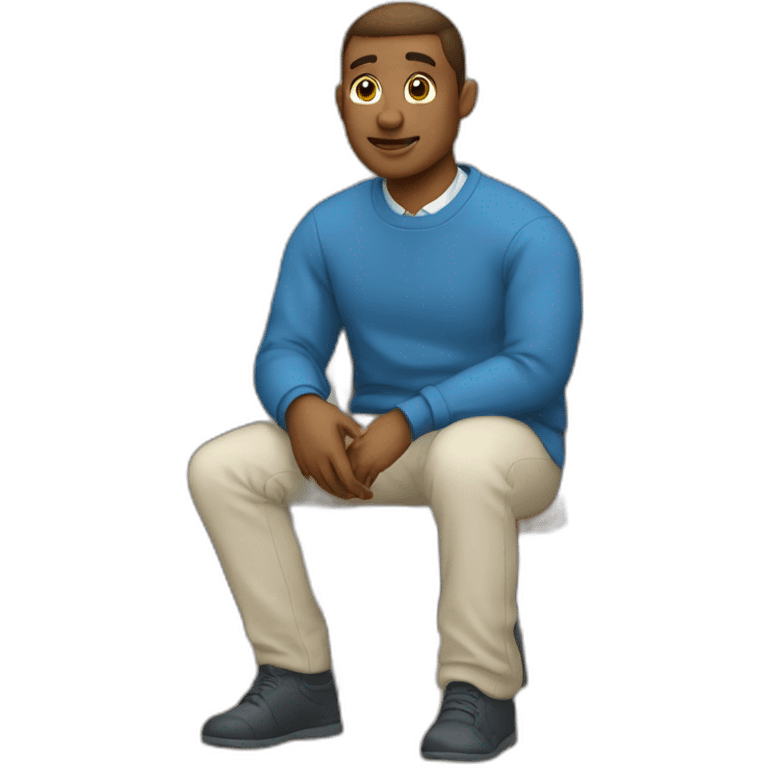 Man in blue sweater sitting in school emoji