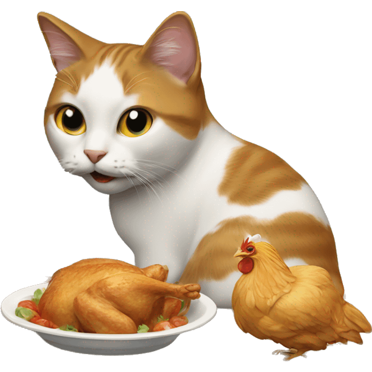 A cat eating chicken  emoji