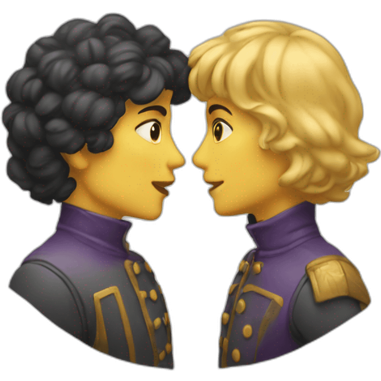 two ambiguously gendered faces meeting for a kiss in a round setting emoji