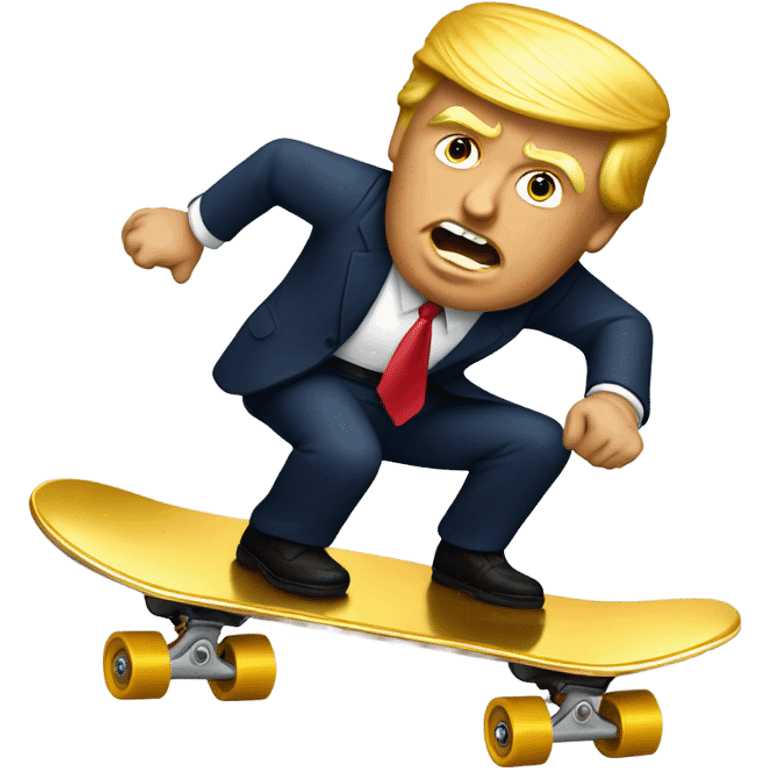 Trump riding a gold skate board emoji