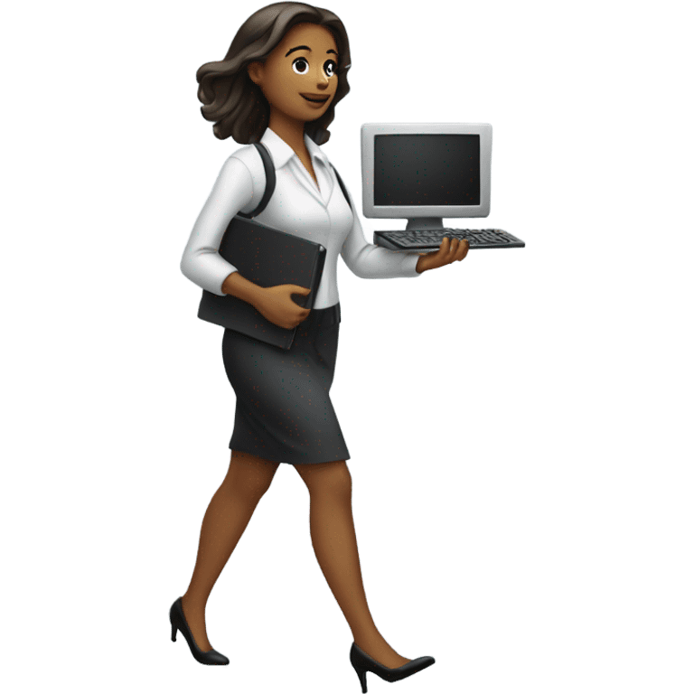 Corporate girl walk with her computer in the hand  emoji