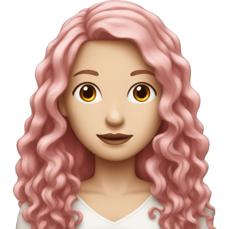 WHITE woman with long ruby hair and white skin emoji