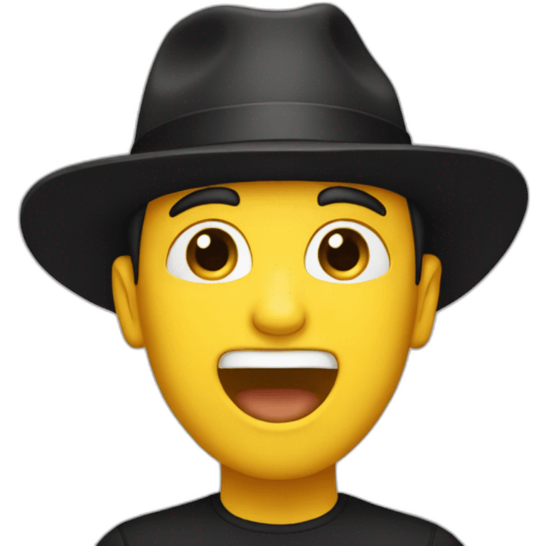 White man with black hat singing emoji