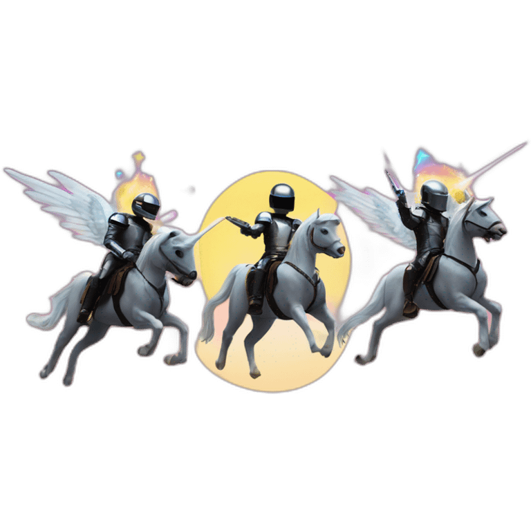 Daft punk robots riding unicorns into the sunset emoji