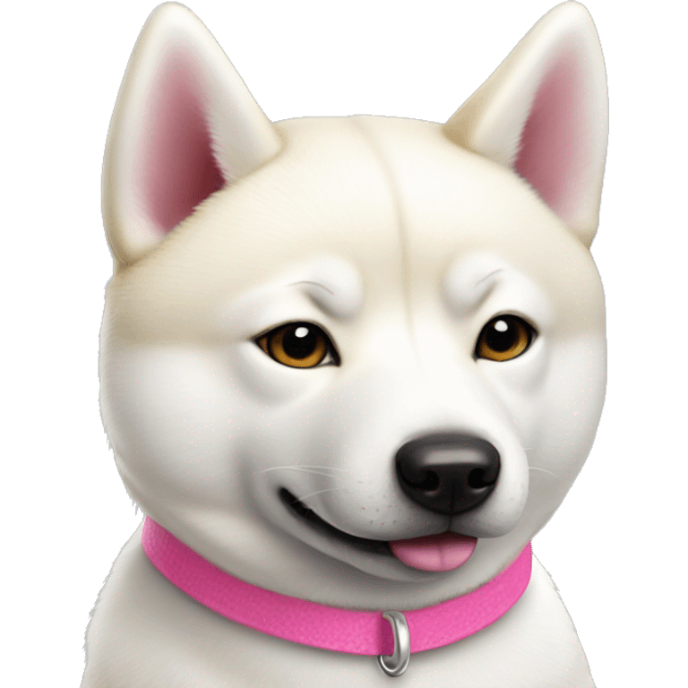 Realistic white Shiba Inu with pink collar  emoji