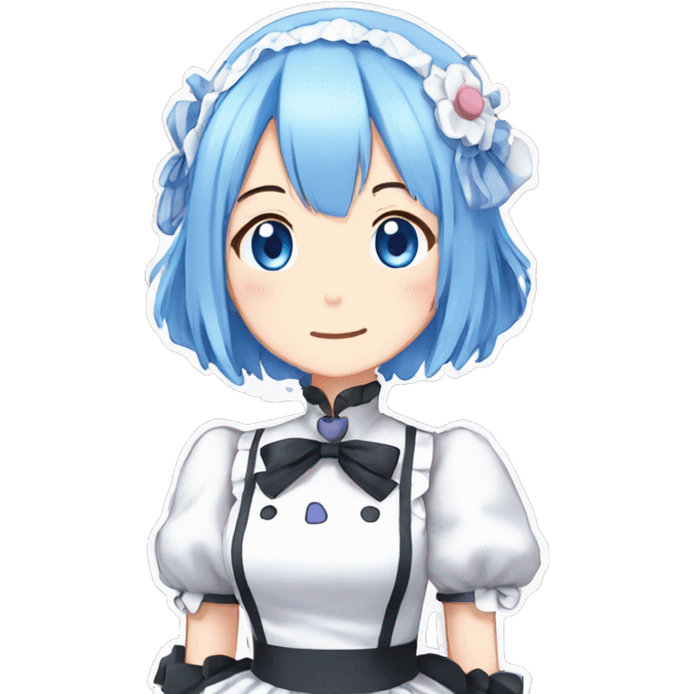 rem, re:zero, anime, blue haired girl, blue eyes, short hair, maid emoji