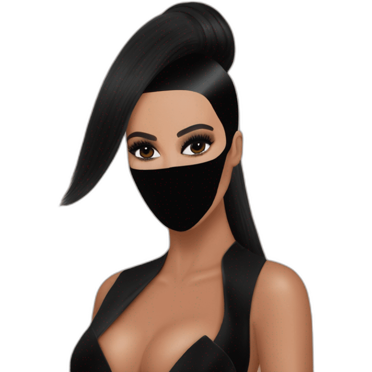 KIM kardashian wearing total black mask and dress balenciaga at met gala emoji