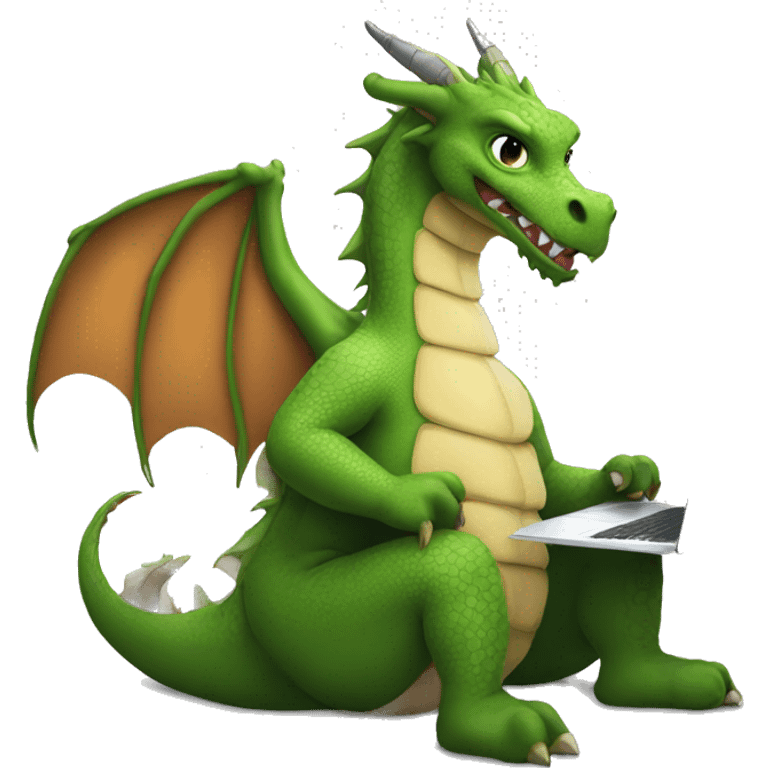 dragon on a laptop, wearing hump day t-shirt, with a cup of coffee in hand emoji