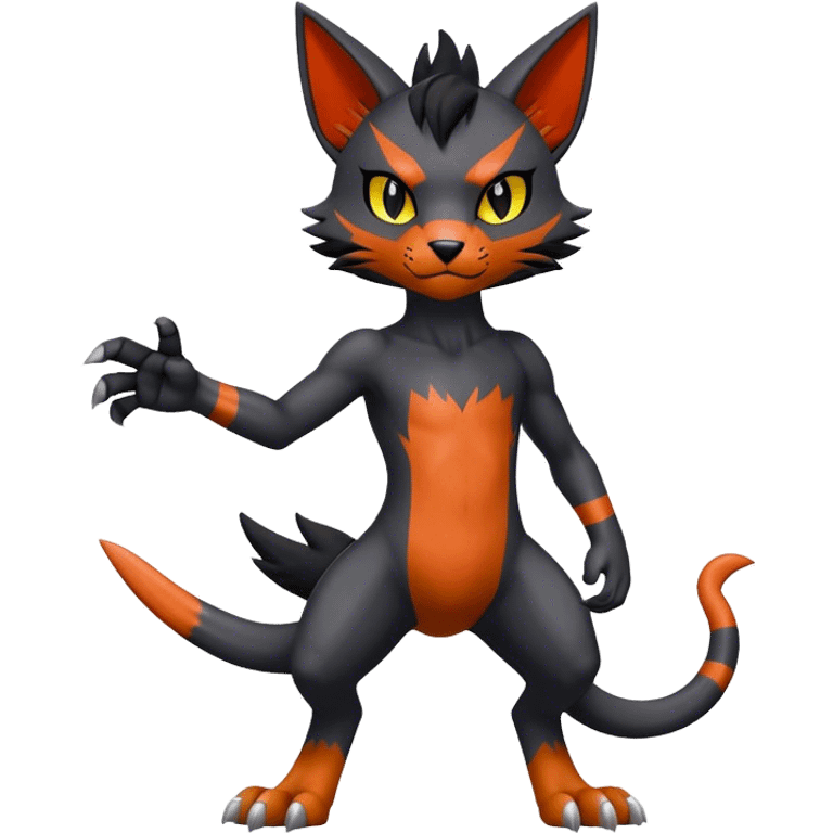 Cool edgy Torracat-Houndour-Litten-Digimon, full body emoji