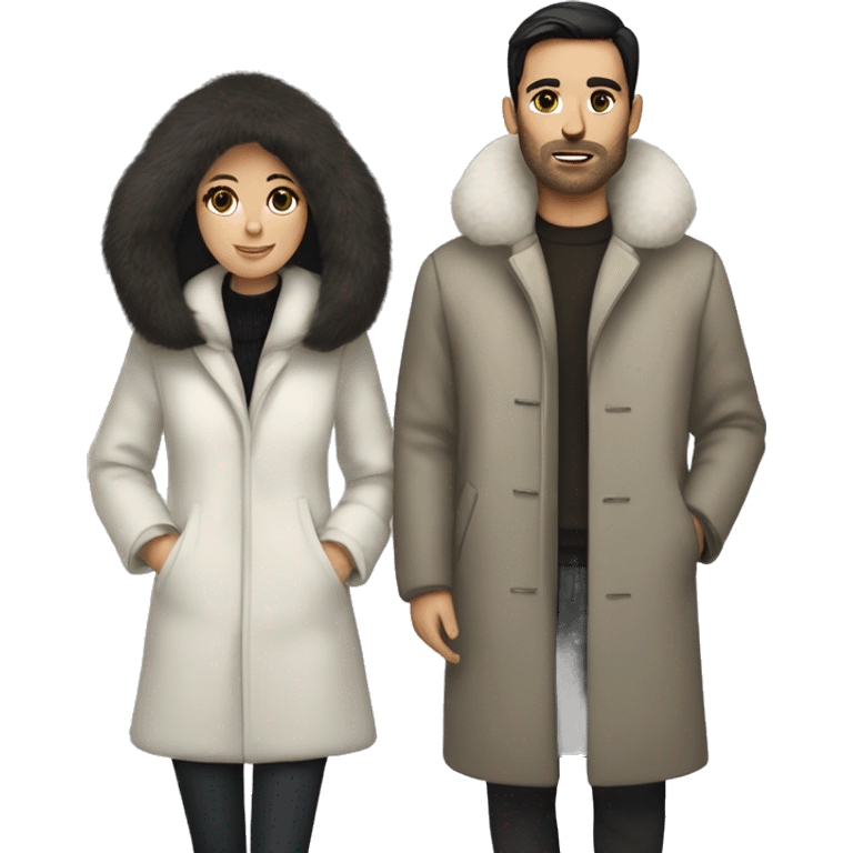 Dark haired White couple in long fur coats emoji