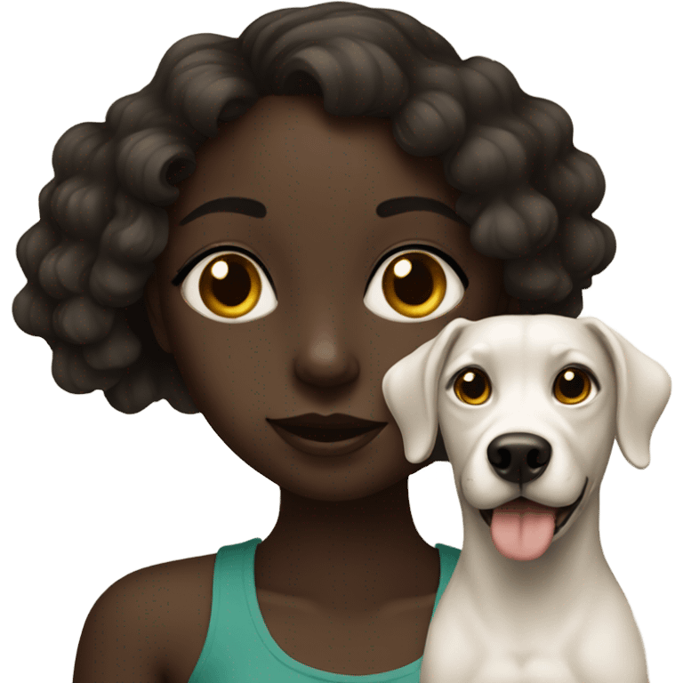 portrait of a dark-skinned girl with dog emoji