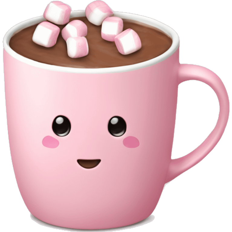 Light pink mug with hot chocolate and marshmallows on top  emoji