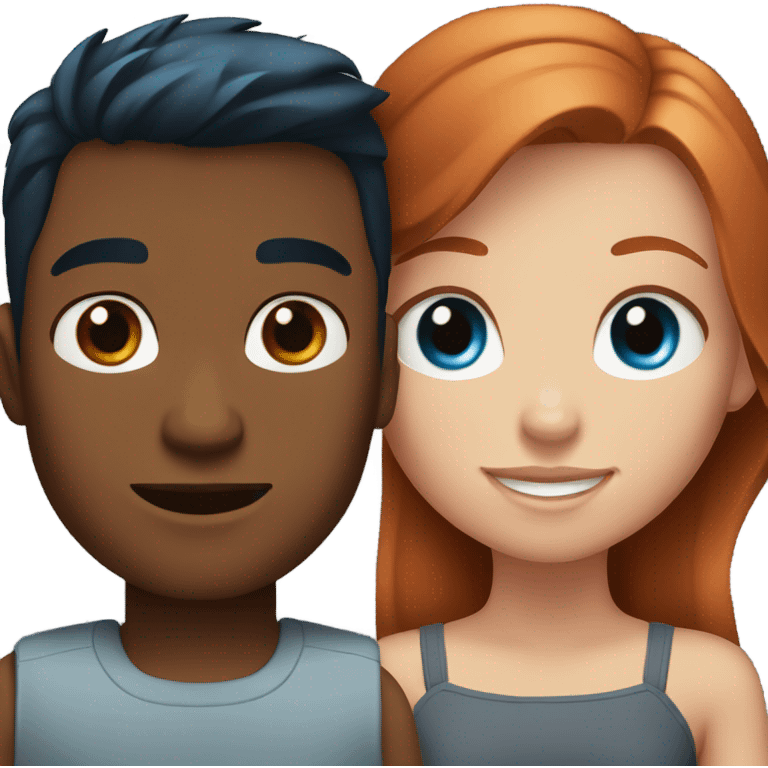 Redhead blue eyed girl and black haired tan male couple emoji