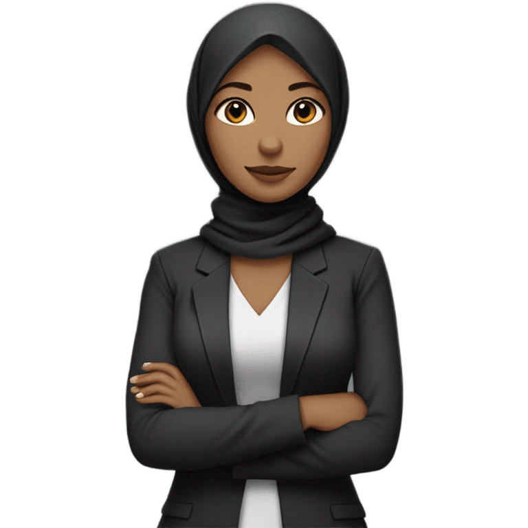 half body career woman wearing a hijab with her arms crossed over her chest, her skin is light skintone, wearing a black blazer and gray hijab emoji