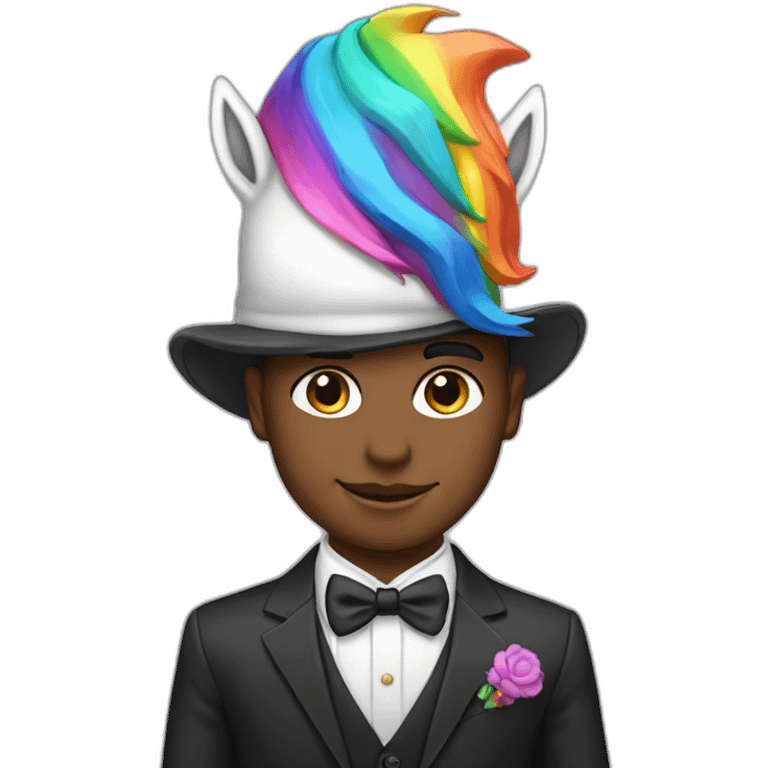 Posh-boy-with-suit-and-rainbow-unicorn-hat emoji