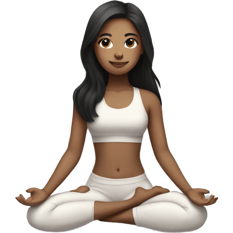 Girl with black hair and light skin doing yoga emoji