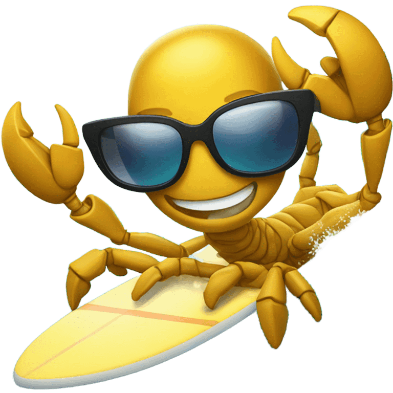 Small surfing cartoon scorpion with sunglasses emoji