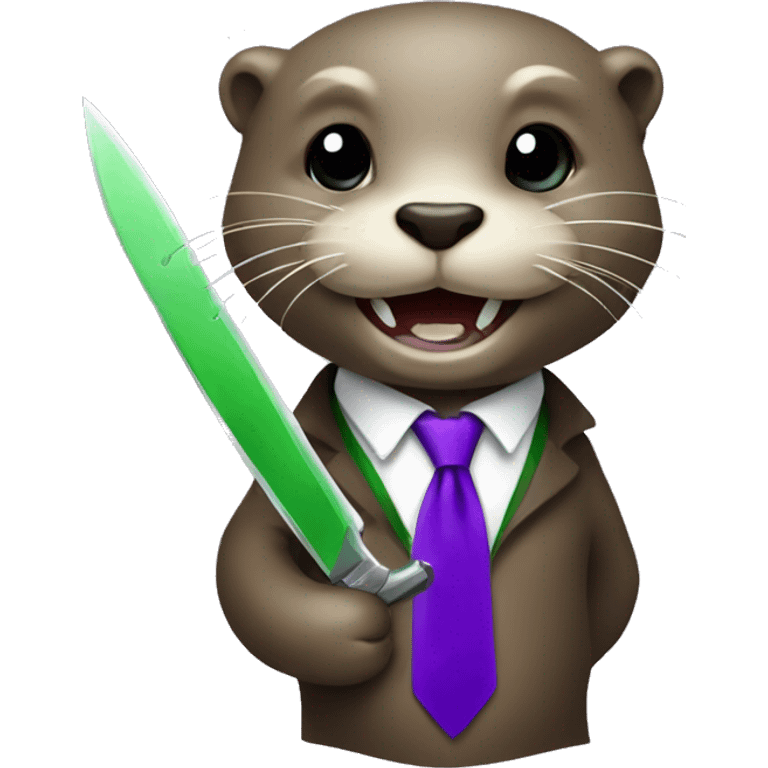 otter with a purple knife and a green tie emoji