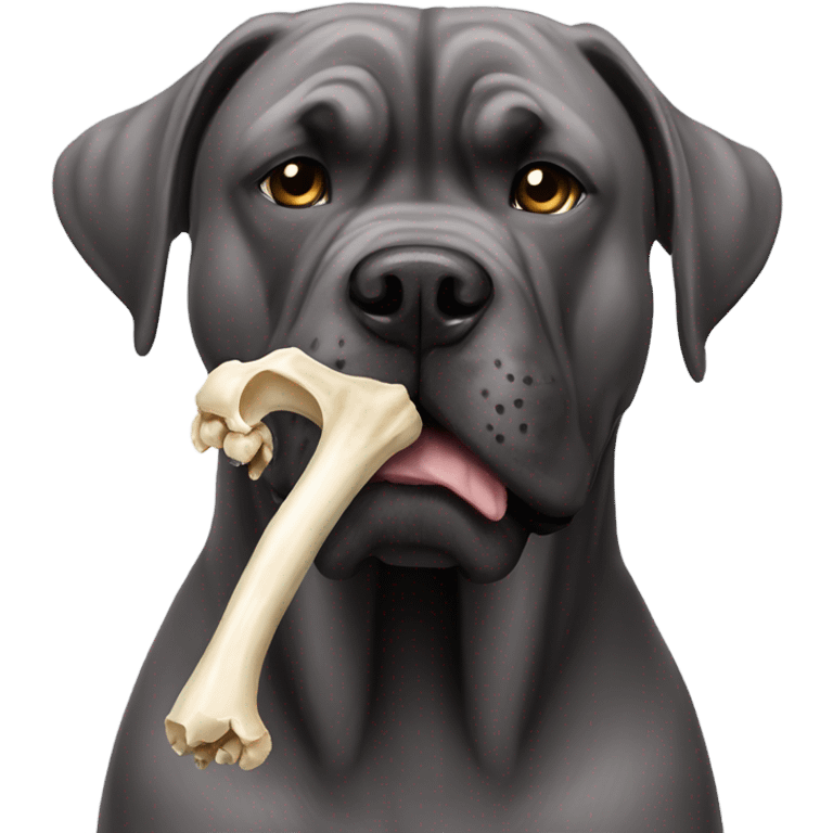 Grey Cane Corso chewings huge bone. emoji