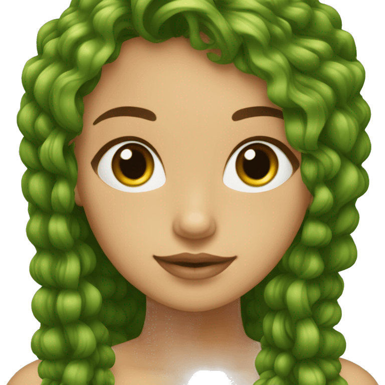 Chica morena con el pelo rizado y castaño con ojos verdes emoji