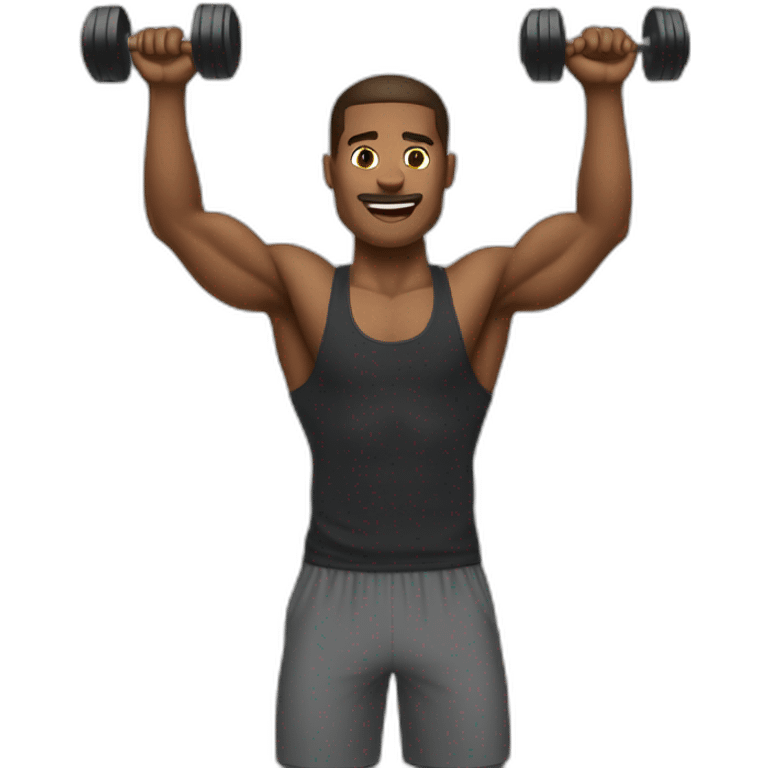 guy workout in gym with dumbell shoulder press emoji