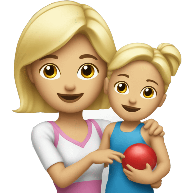 blonde women playing with blonde child with toys emoji