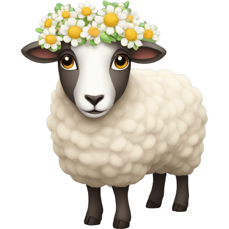 sheep with flowers on her head  emoji