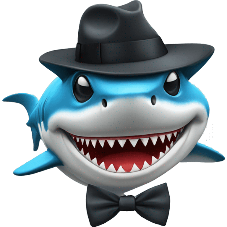 cool shark with a hat and shades with a bow tie on chest emoji