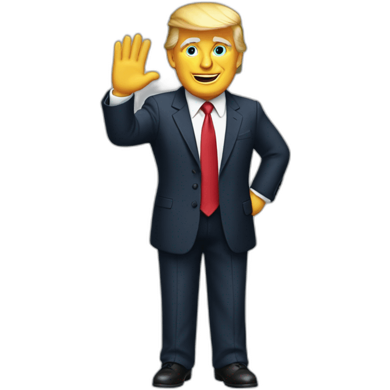 Donald Trump in suit waving emoji