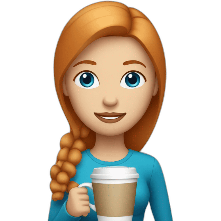 Ginger straight hair and blue eyes woman drinking a coffee emoji