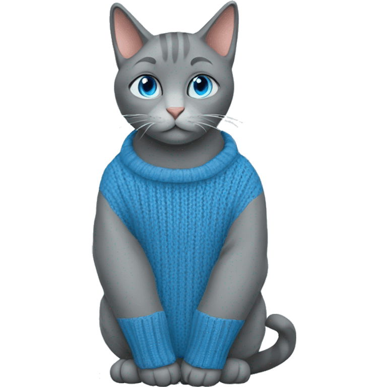 sitting grey cat blue eyes blue sweater  emoji