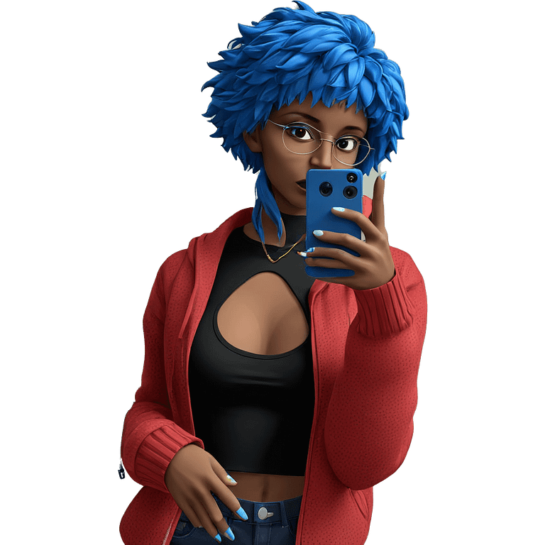 blue-haired girl taking selfie emoji