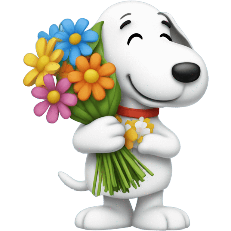 Snoopy with flower bouquet emoji