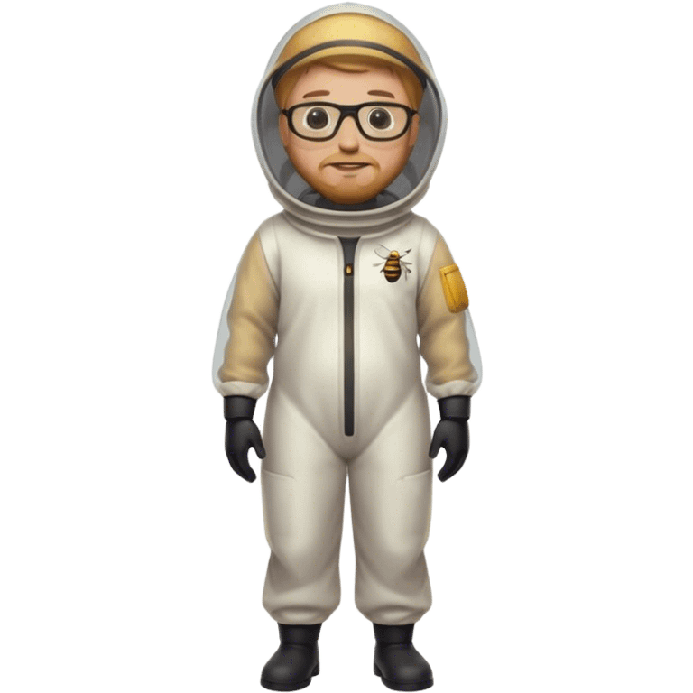 full body medium plus size male bee keeper with  short light strawberry blonde hair and goatee wearing glasses  emoji