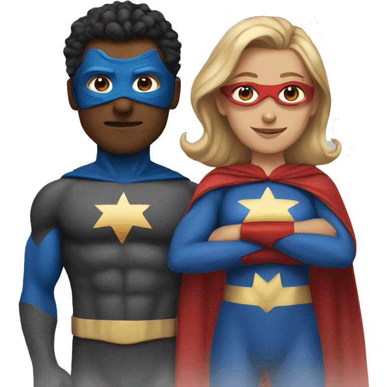 three superheroes (two male and one female) emoji