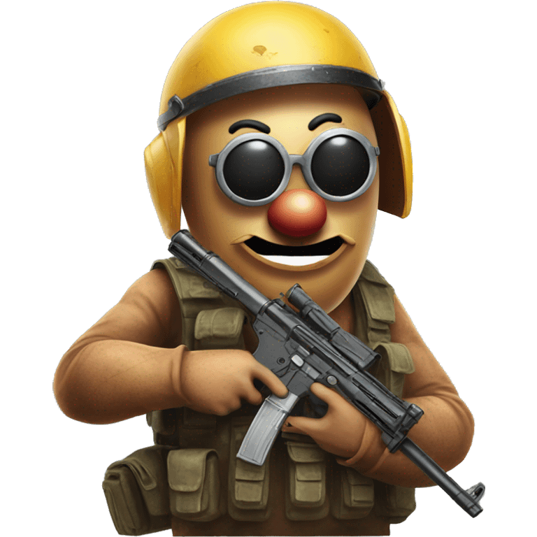 mr potato head with pubg helmet and guns emoji