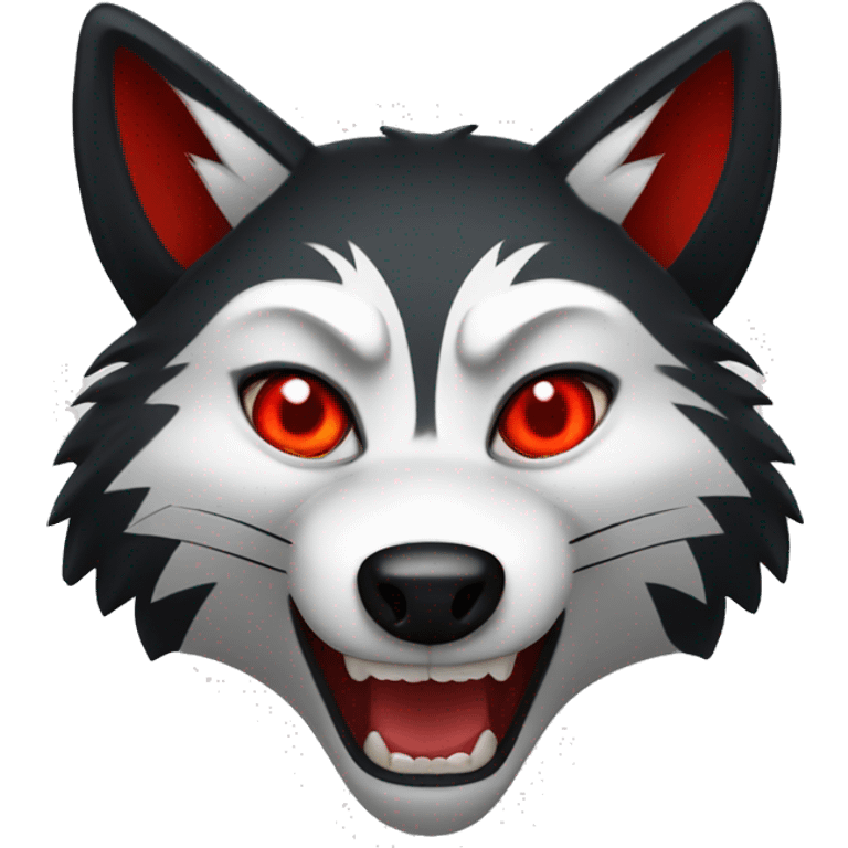 angry black fox with a lot of red lines on face and white mouth and bright red eyes emoji