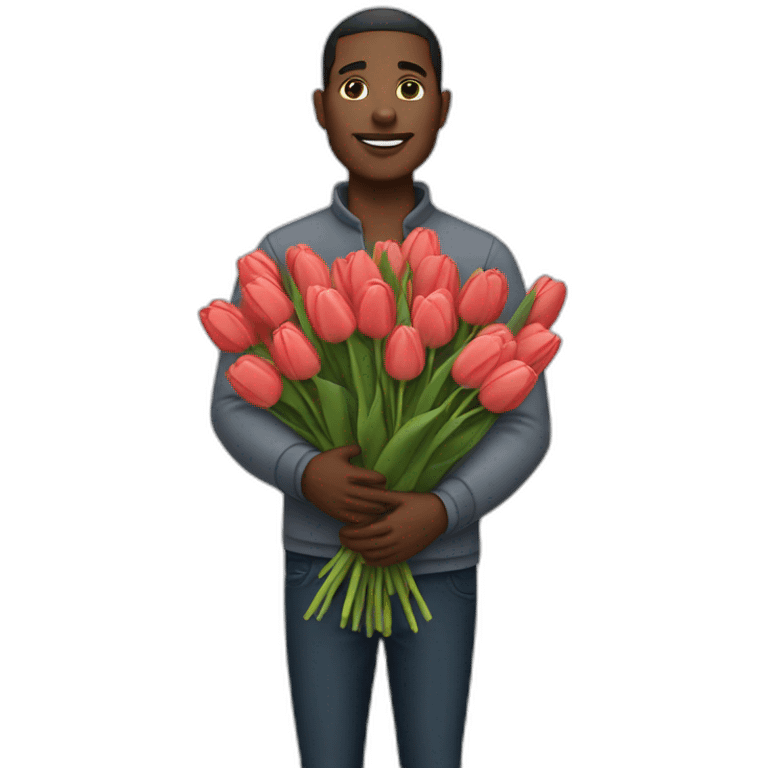 Black man holding Bouquet of tulips emoji