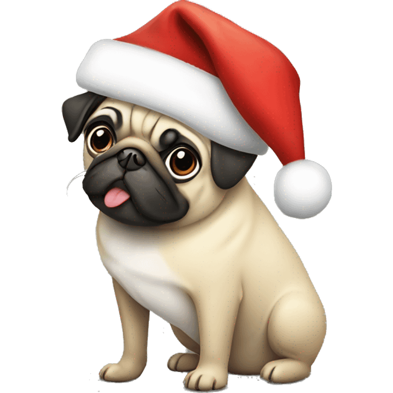 pug wearing santa hat emoji