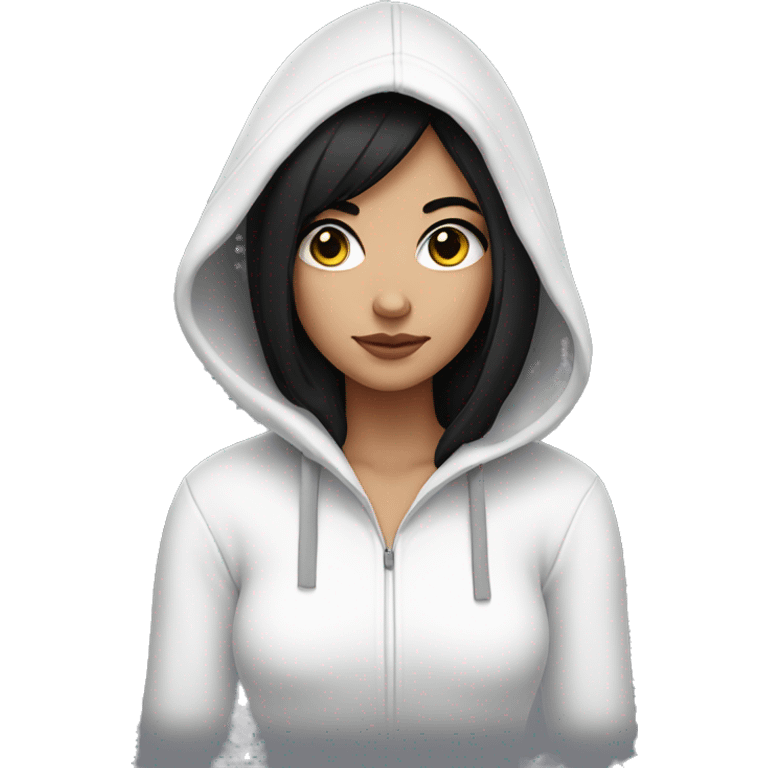 Girl in white hoodie with black hair and eyeliner  emoji