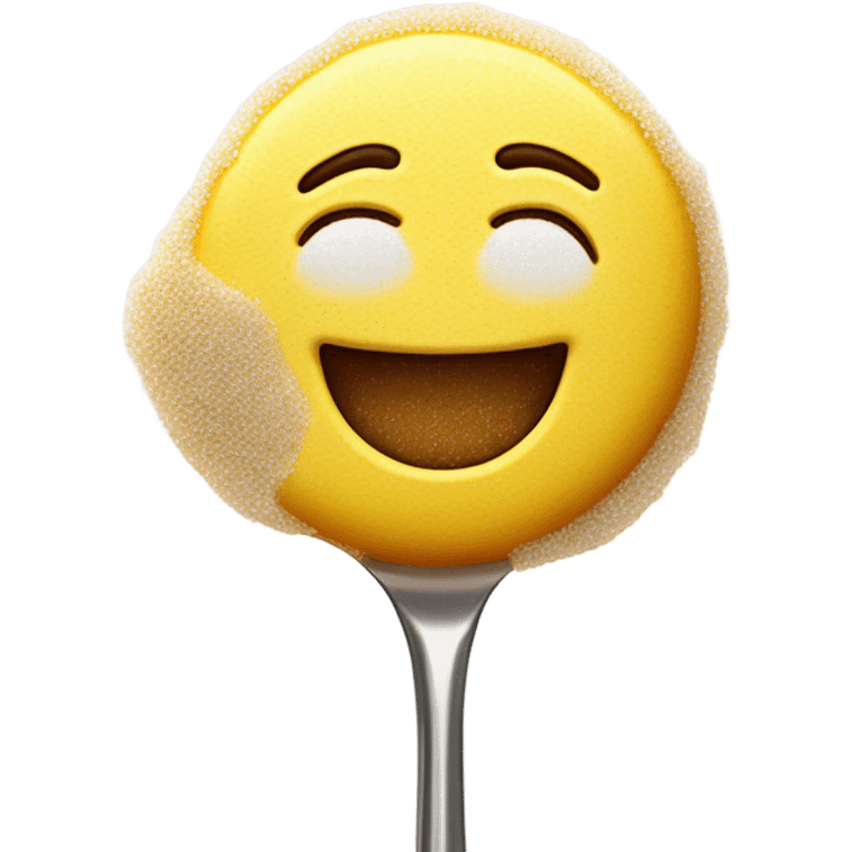 smiley face with sugar all over his nose and a spoon full of sugar in front of him emoji