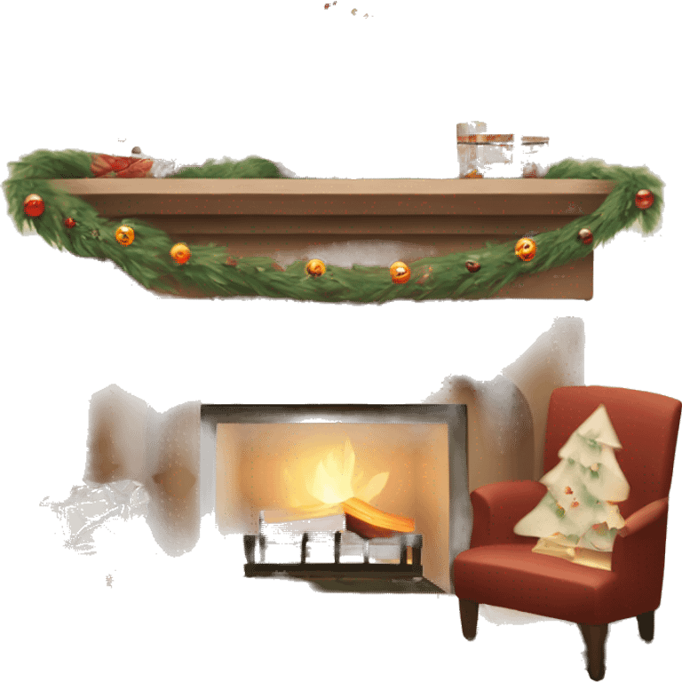 Create a vintage-style Christmas Genomoji featuring muted colors, soft lights, and a cozy fireplace. Include stockings hanging on the mantle and a decorated Christmas tree with retro ornaments. emoji