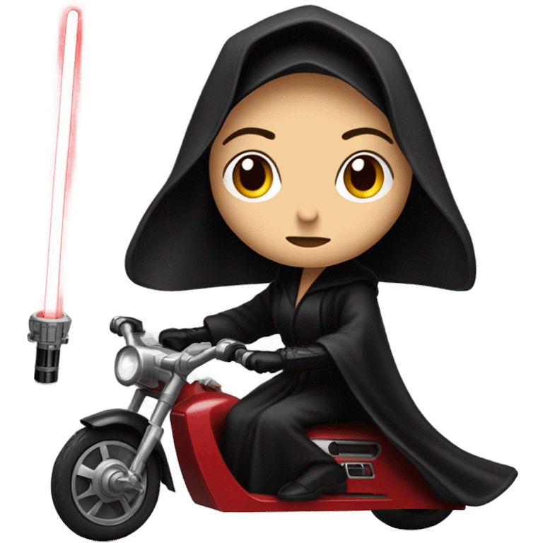 Jedi teen Morticia Addams flying a red Zephyr-J speeder bike  emoji