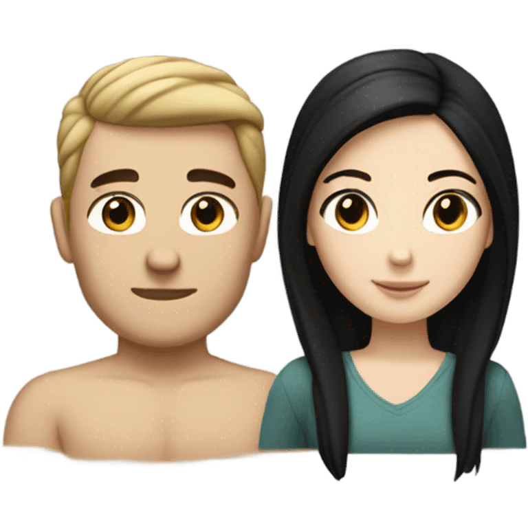 White girl with black hair, slightly darker white guy with dark brown long hair in a bun  emoji