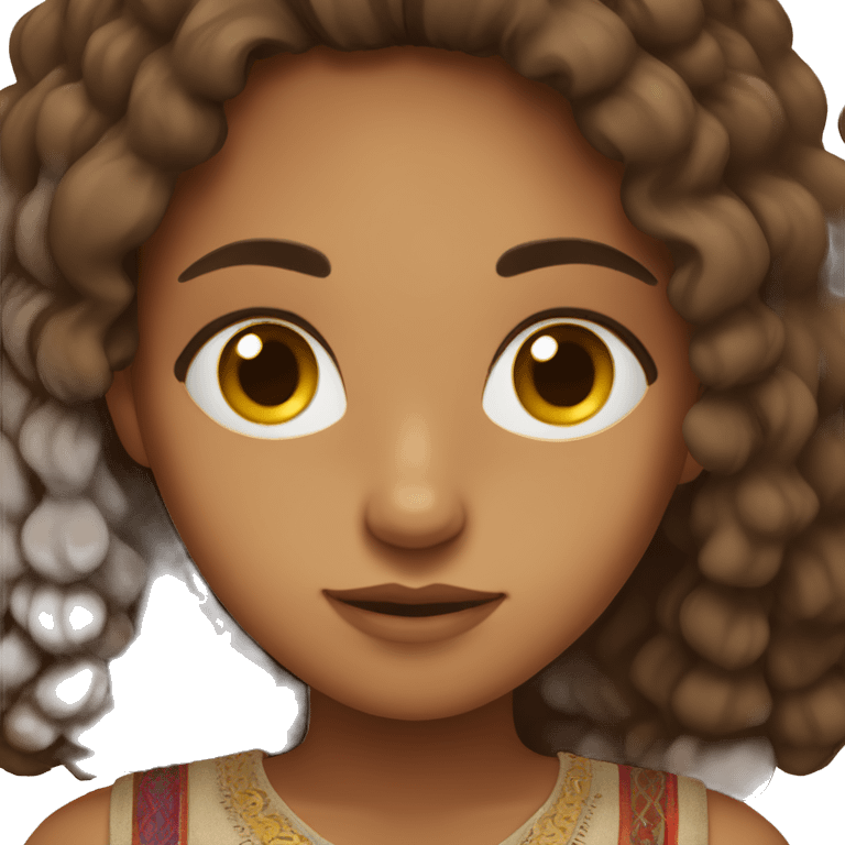 a half indian half english girl with freckles and brown eyes and thick brown hair  emoji