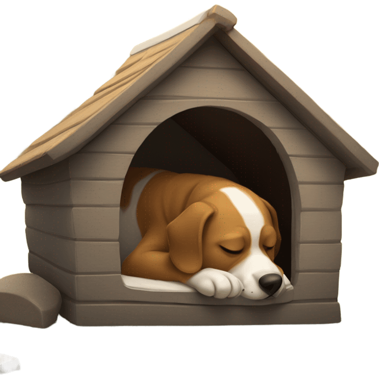 Dog and human guy sleeping outside in a dog house emoji