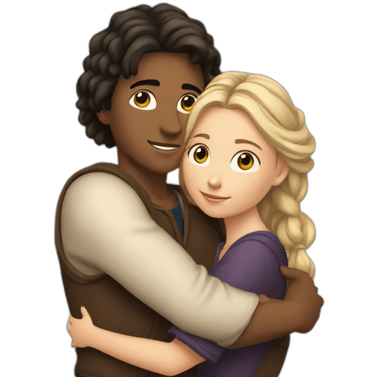 young metis Man and young white woman hug love emoji