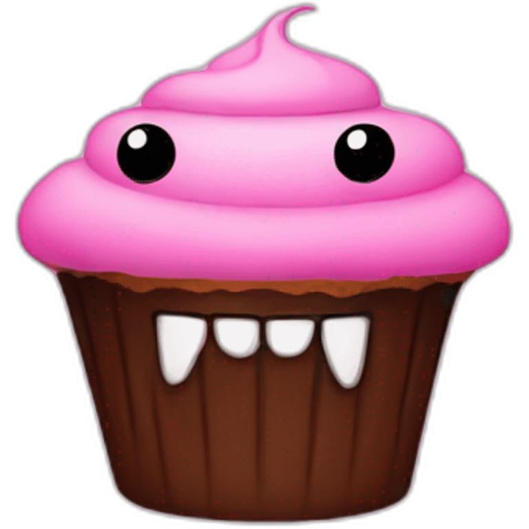 Cupcake pink with eyes Brown with two big teeth emoji